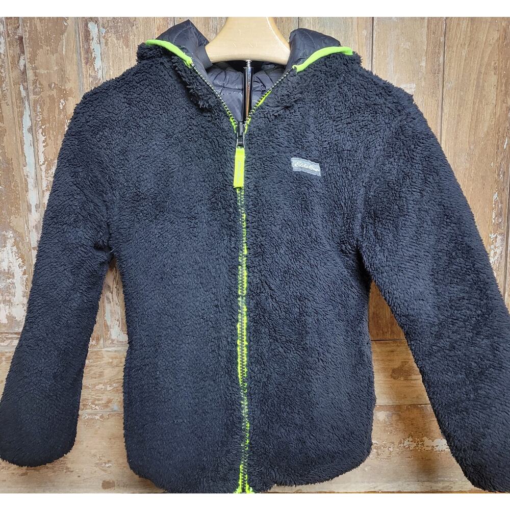 EDDIE BAUER Deer Harbor Reversible Hooded Puffer Jacket Black Kids size S (7/8) - Picture 7 of 13